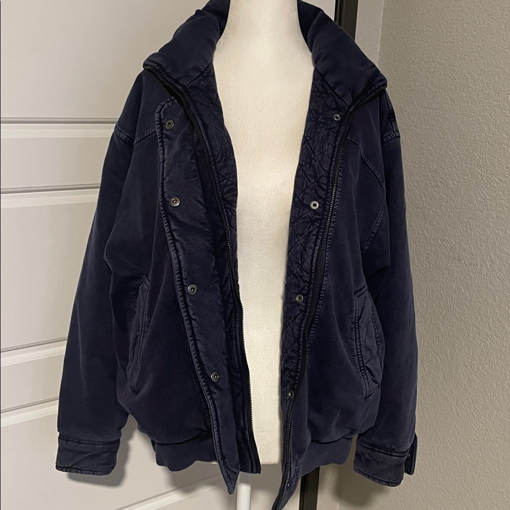 Anthropologie Pilcro Washed Navy Quilted Bomber Jacket Like New 
Size Small - Picture 9 of 12